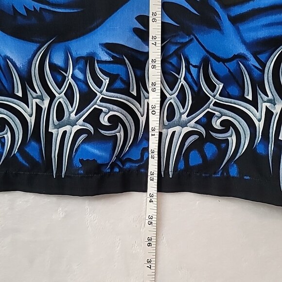 C-Two Mens XXL Hawaiian Shirt Black Gray Blue Wave Graphic Graffiti Design - Picture 6 of 14